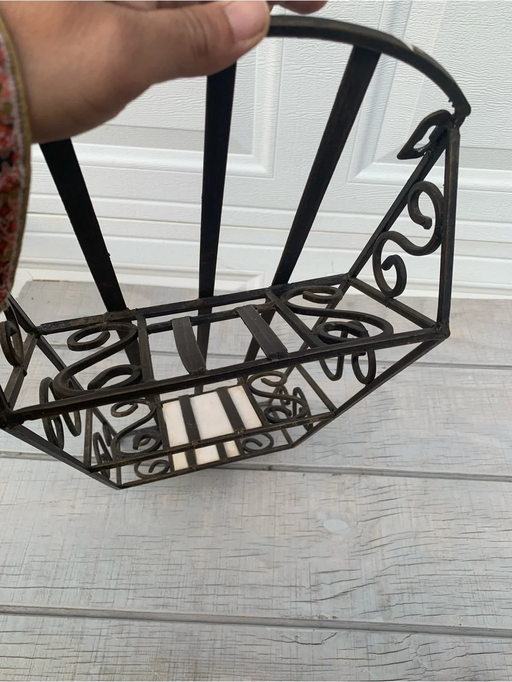 Vintage Wrought Iron Wall Rack 3 Tier Shelf Fruit Tile Mail Magazine Organizer